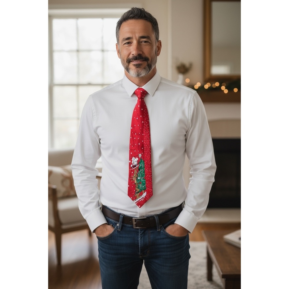 Hallmark Specialties Men's  Christmas Tie Santa Tree Reindeer Snowflakes Silk Bl
